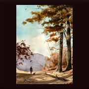 aquarell nach John Pike: Wald und Himmel